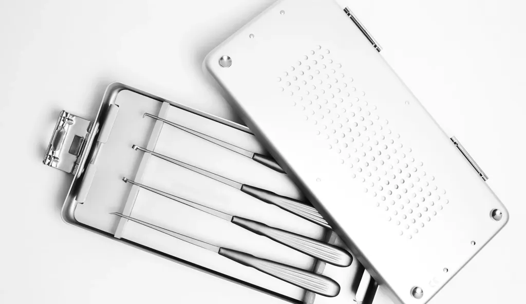 Chondrectom tools kit in an open tray