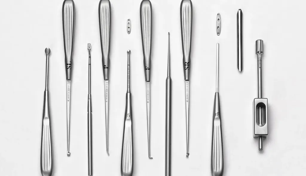 Set of Chondrectom instruments laid out side by side