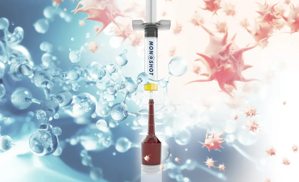Monoshot separation device among molecules and platelets