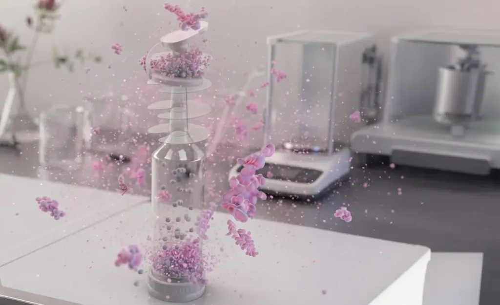 Wint device in a laboratory surrounded by protein particles